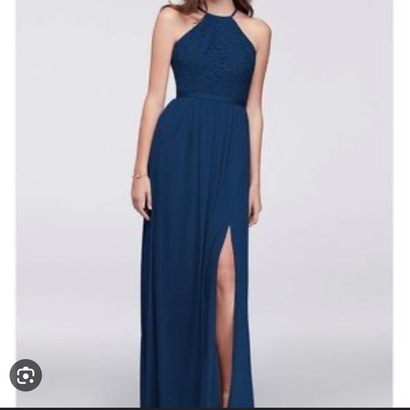 David's Bridal Halter Lace Navy Blue Juniors Elegant Dress Size 0 -  mordernwear.com
